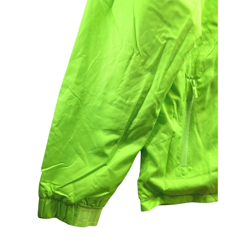 Puma Mens XL Fleece Lined Hooded Windbreaker Jacket Neon Green Full Zip New - Picture 4 of 11